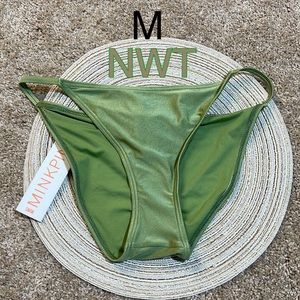 NWT (M) mink pink lime green metallic sheen string side new w tag swim bottoms